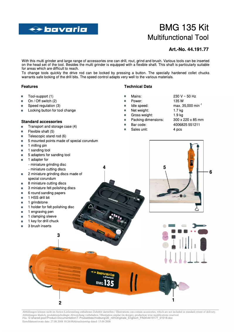 Image de la première page du manuel de l'appareil BMG 135 Kit