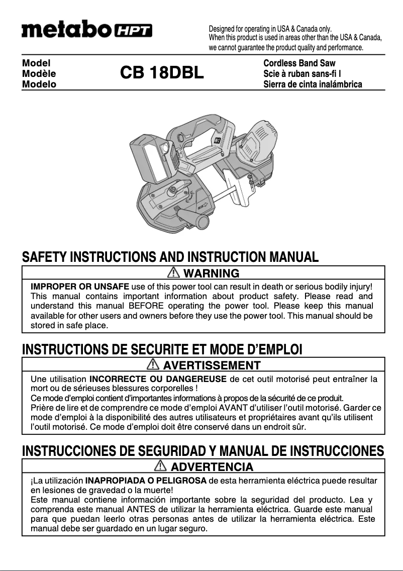 Page n°1 - Manuel utilisateur Metabo CB18DBL