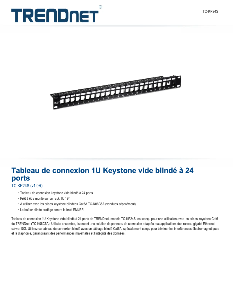 Page 1 de la notice Fiche technique TRENDnet TC-KP24S