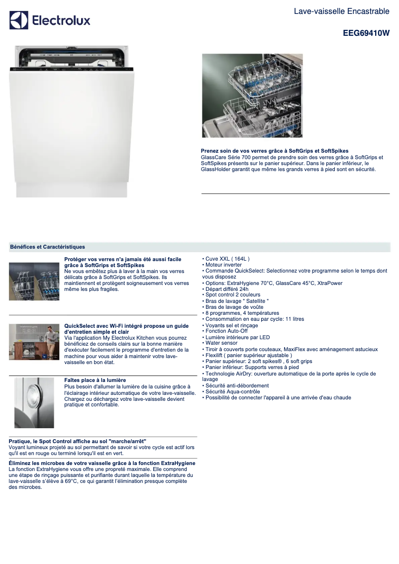 Page 1 de la notice Fiche technique Electrolux EEG69410W