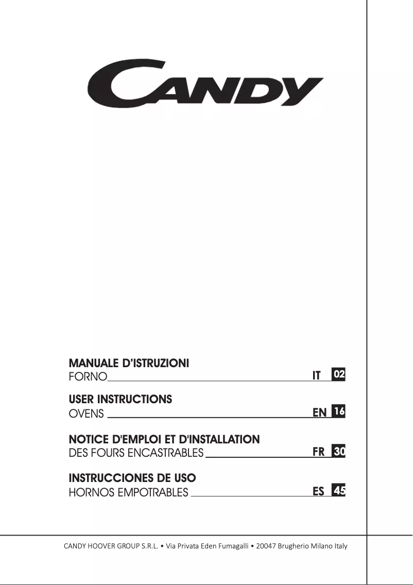 Page n°1 - Manuel utilisateur Candy FCPK606X