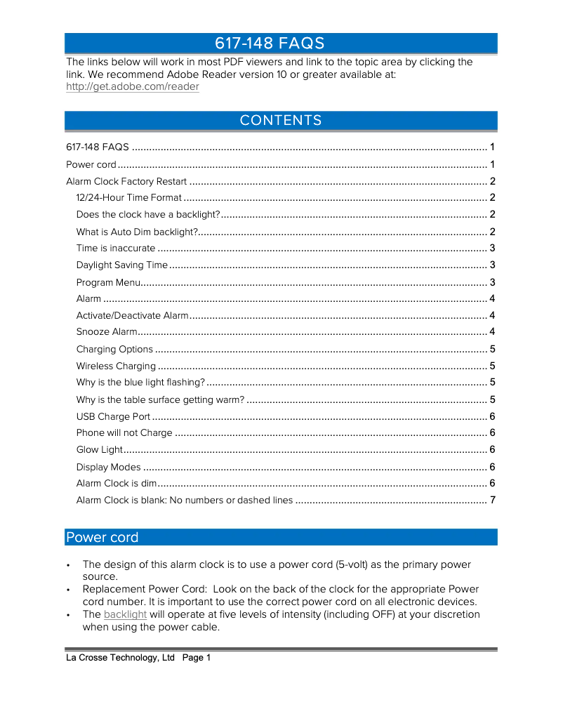Page 1 de la notice FAQ La Crosse Technology 617-148