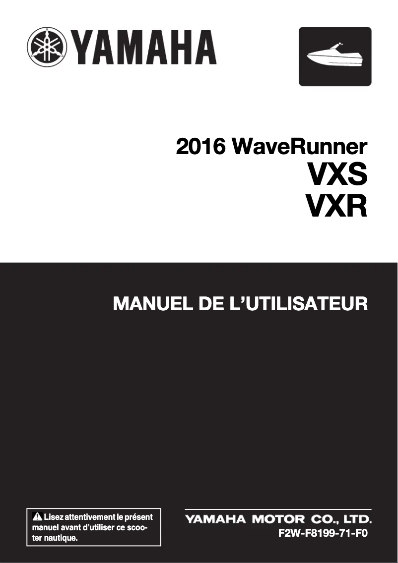 Page 1 of the manual User Manual Yamaha WaveRunner VXR (2016)