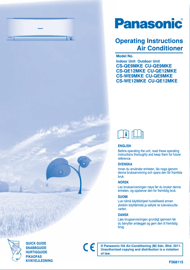 Page n°1 - Manuel utilisateur Panasonic CU-QE12MKE