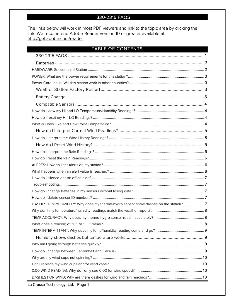 Page n°1 - FAQ La Crosse Technology 330-2315