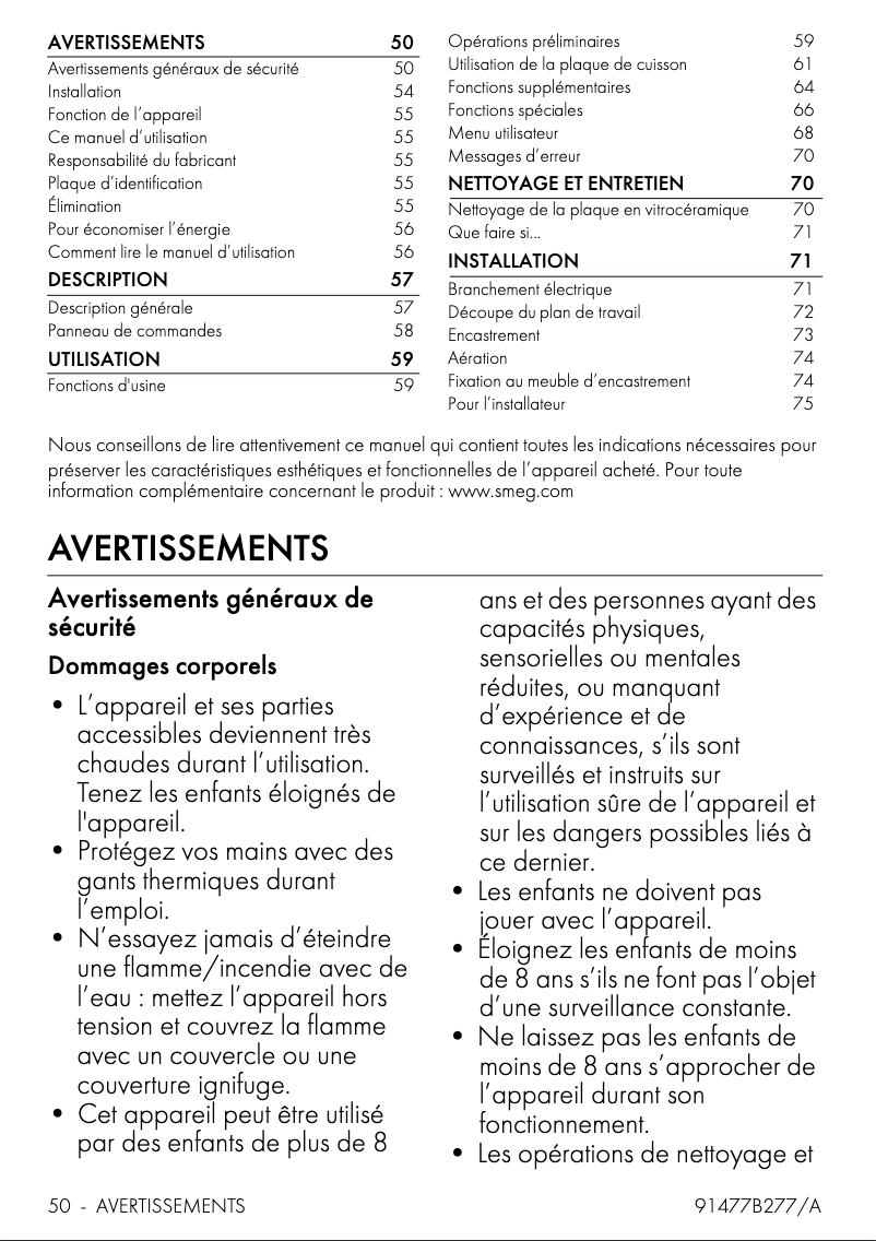 Page 1 de la notice Manuel utilisateur Smeg SI1M4954D