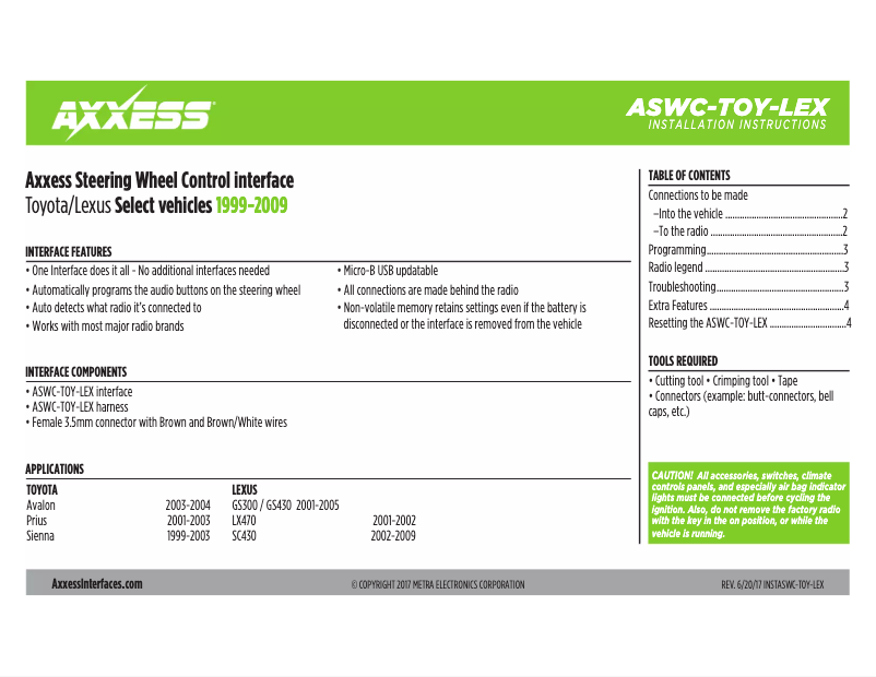 Page n°1 - Manuel utilisateur Metra ASWC-TOY-LEX