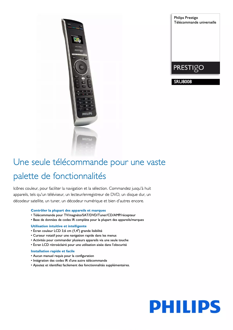 Página 1 del manual Ficha técnica Philips Prestigo SRU8008