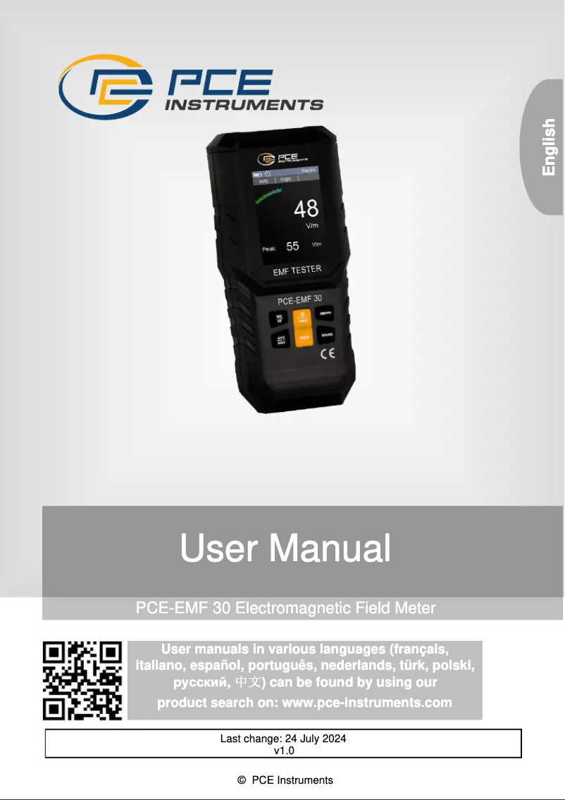 Page n°1 - Manuel utilisateur PCE Instruments PCE-EMF 30