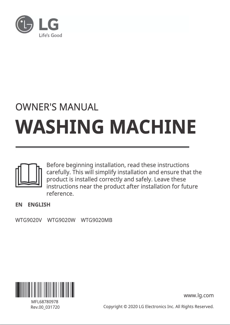 Page 1 de la notice Manuel utilisateur LG WTG9020V