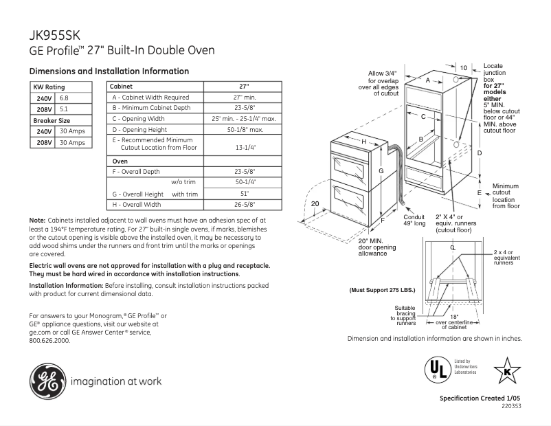 Image de la première page du manuel de l'appareil Profile JK955SKSS