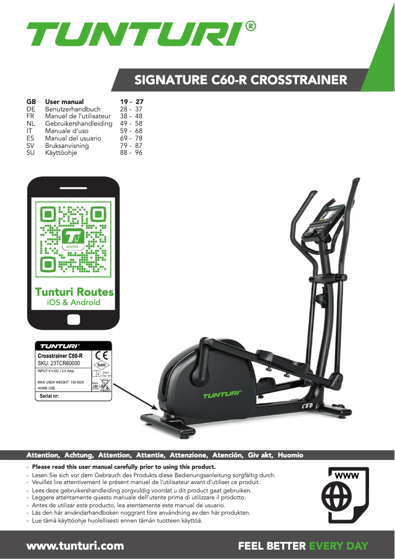 Page n°1 - Manuel utilisateur Tunturi Signature C60-R