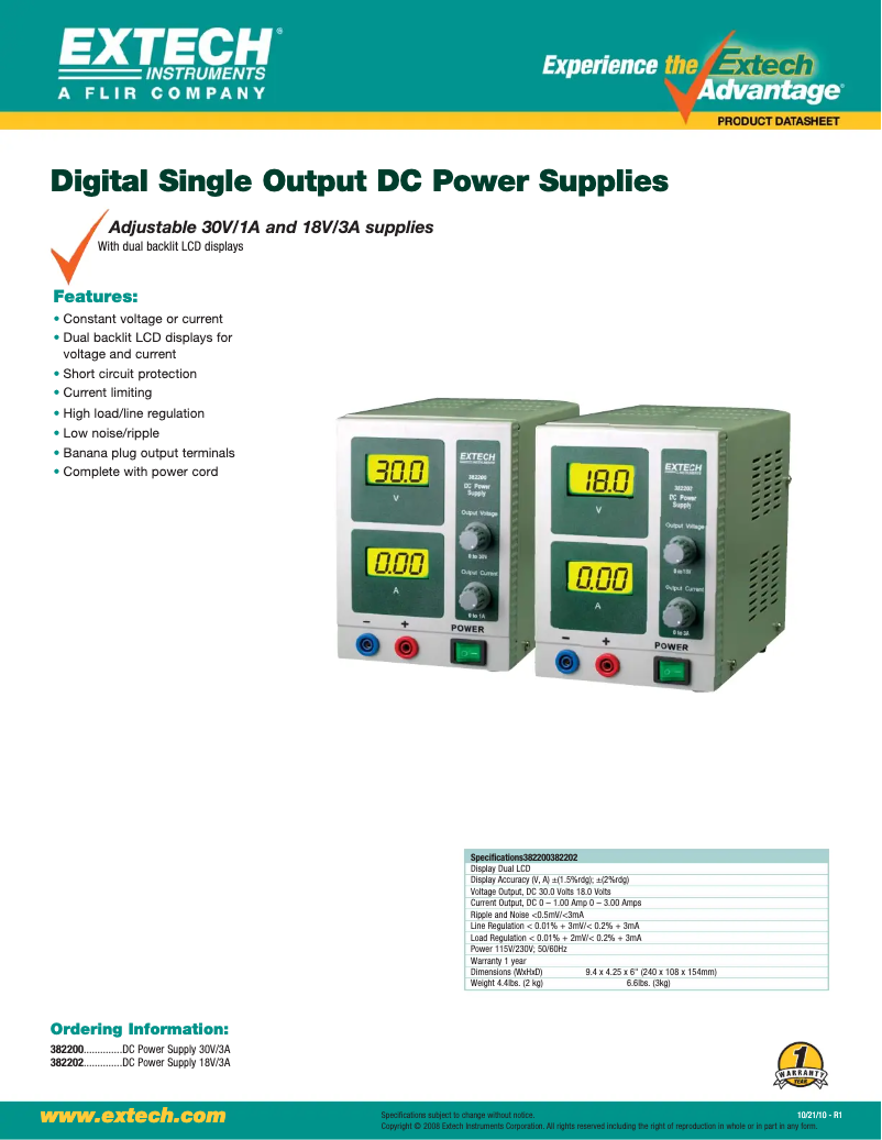 Page 1 de la notice Fiche technique Extech 382202