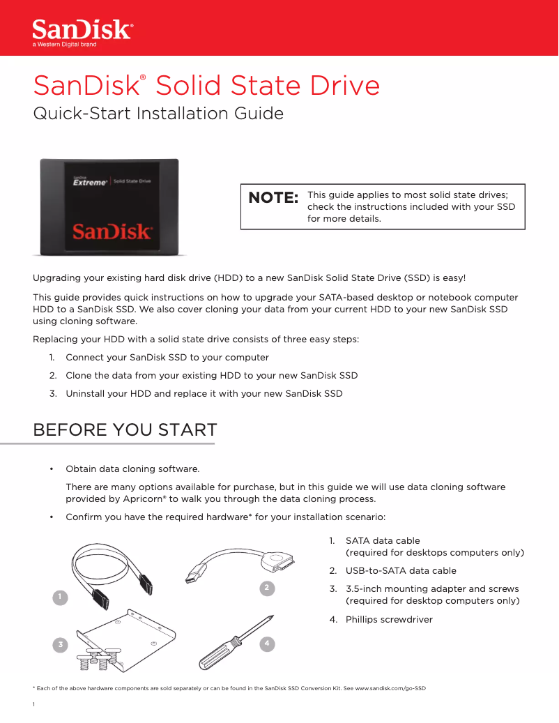 Page 1 de la notice Manuel utilisateur Sandisk SSD Plus N