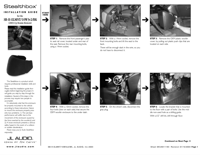 Page n°1 - Manuel utilisateur JL Audio Stealthbox SB-H-ELMNT/10W3v3/BK