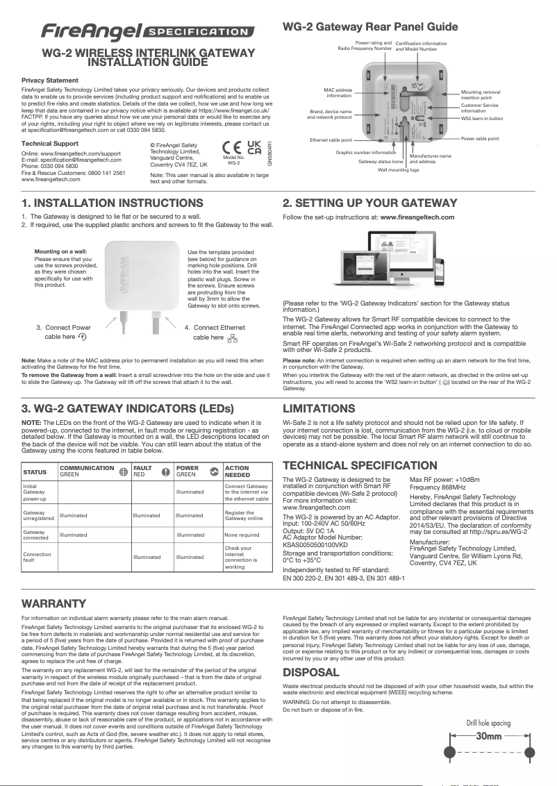 Page 1 de la notice Manuel utilisateur FireAngel WG-1T