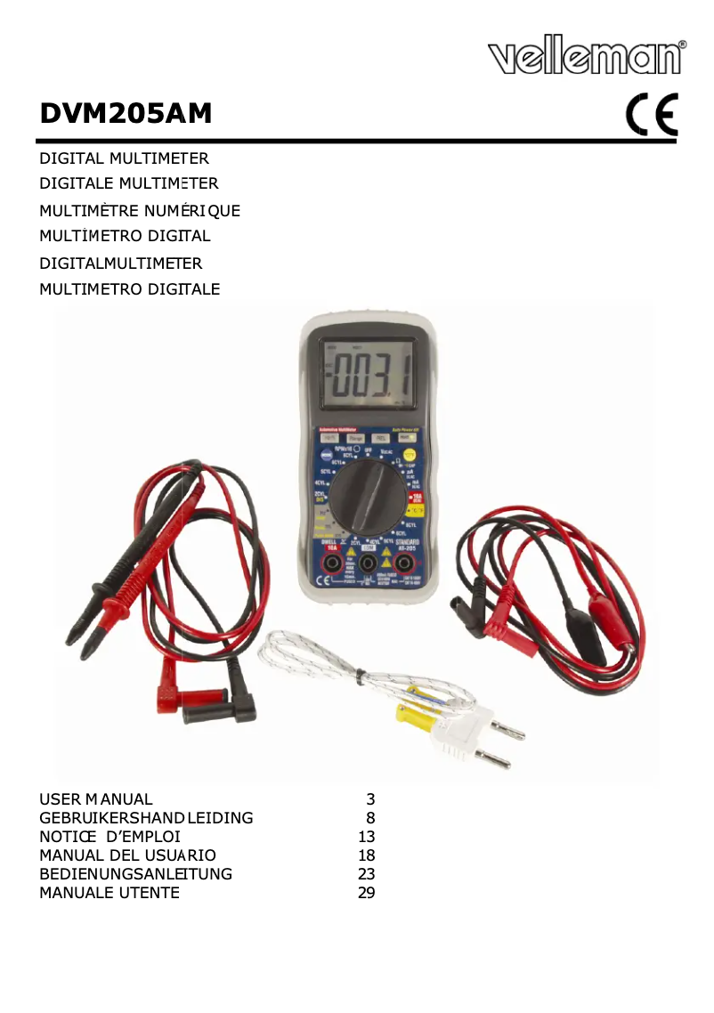 Page 1 de la notice Manuel utilisateur Velleman DVM205AM