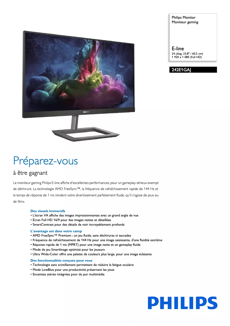 Página 1 del manual Ficha técnica Philips E Line 242E1GAJ