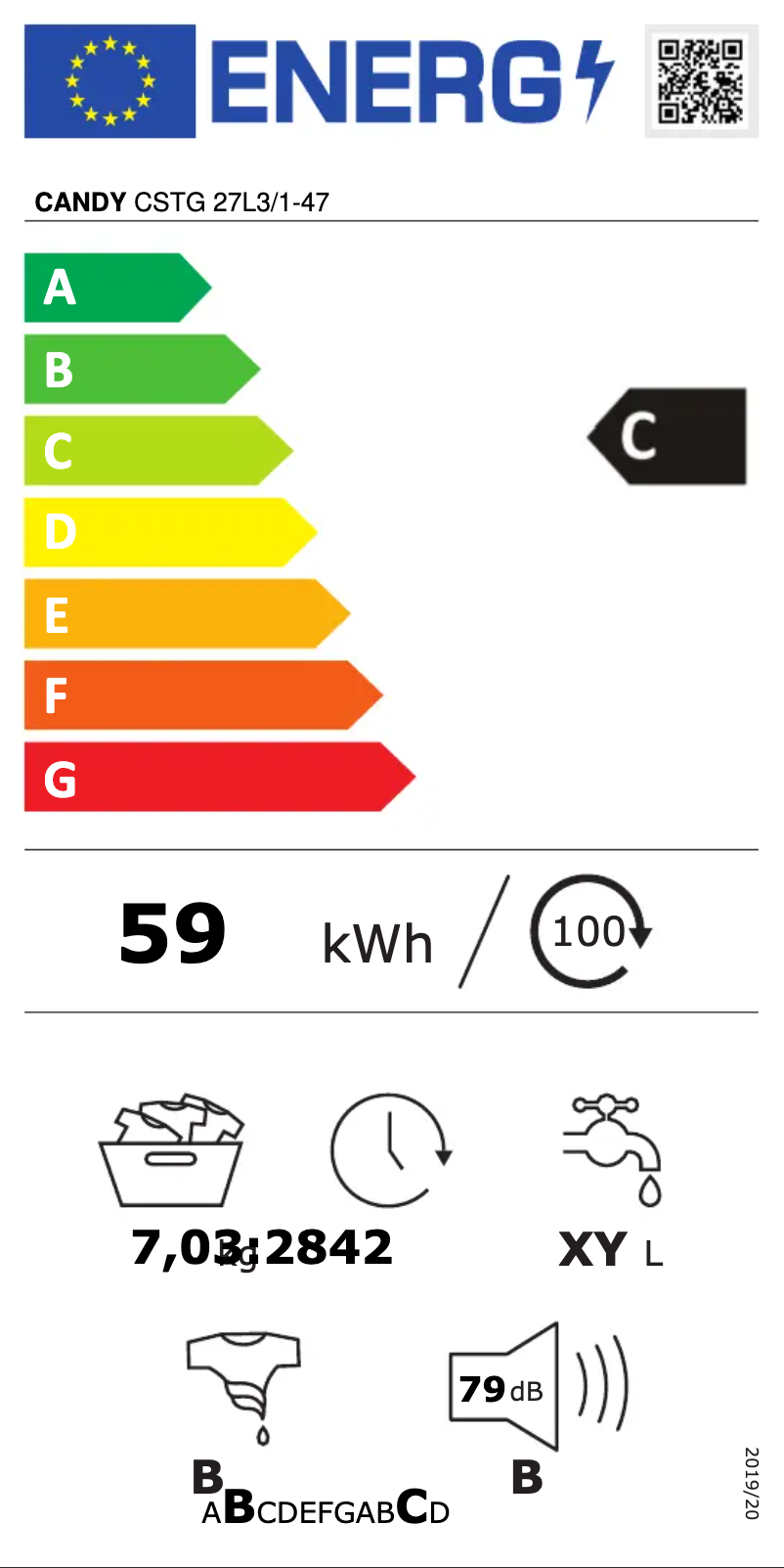 Page n°1 - Label énergétique Candy CSTG 27L3/1-47