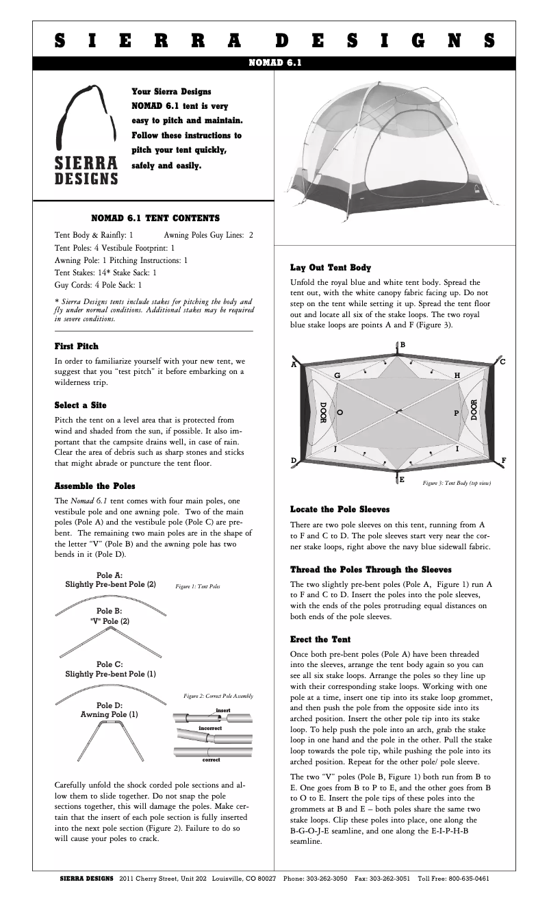 Page 1 de la notice Manuel utilisateur Sierra Designs Nomad 6.1