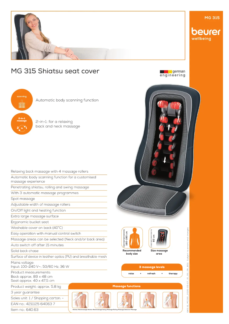 Página 1 del manual Ficha técnica Beurer MG 315