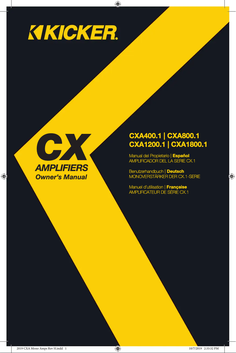 Page 1 de la notice Manuel utilisateur Kicker CX1200.1