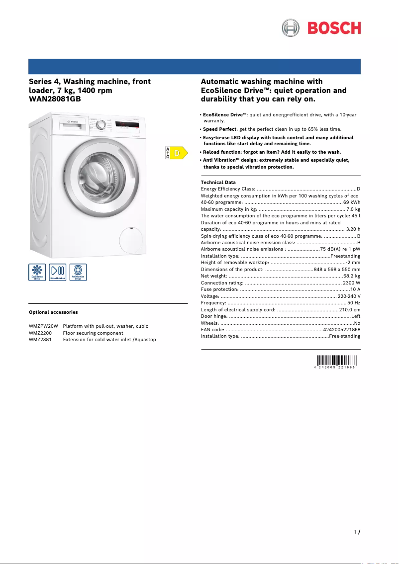 Image de la première page du manuel de l'appareil WAN28081GB