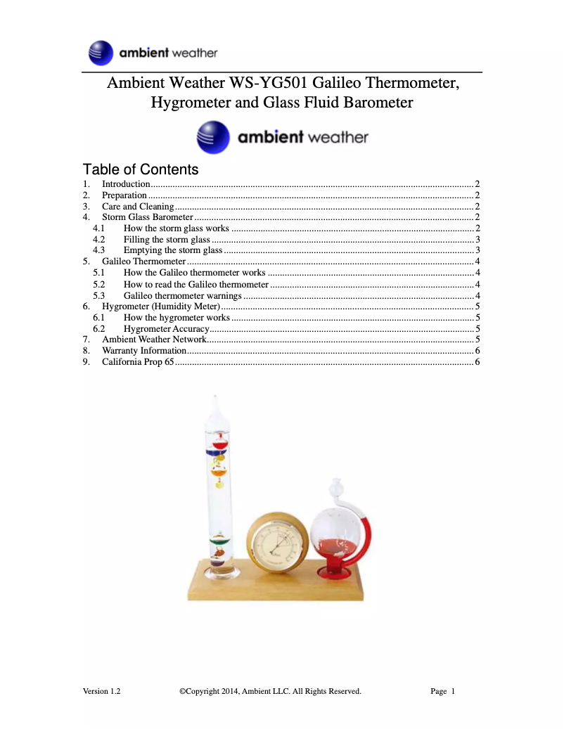 Page n°1 - Manuel utilisateur Ambient Weather WS-YG501
