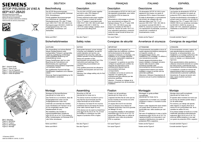 Image de la première page du manuel de l'appareil SITOP PSU300S 24 V/40 A
