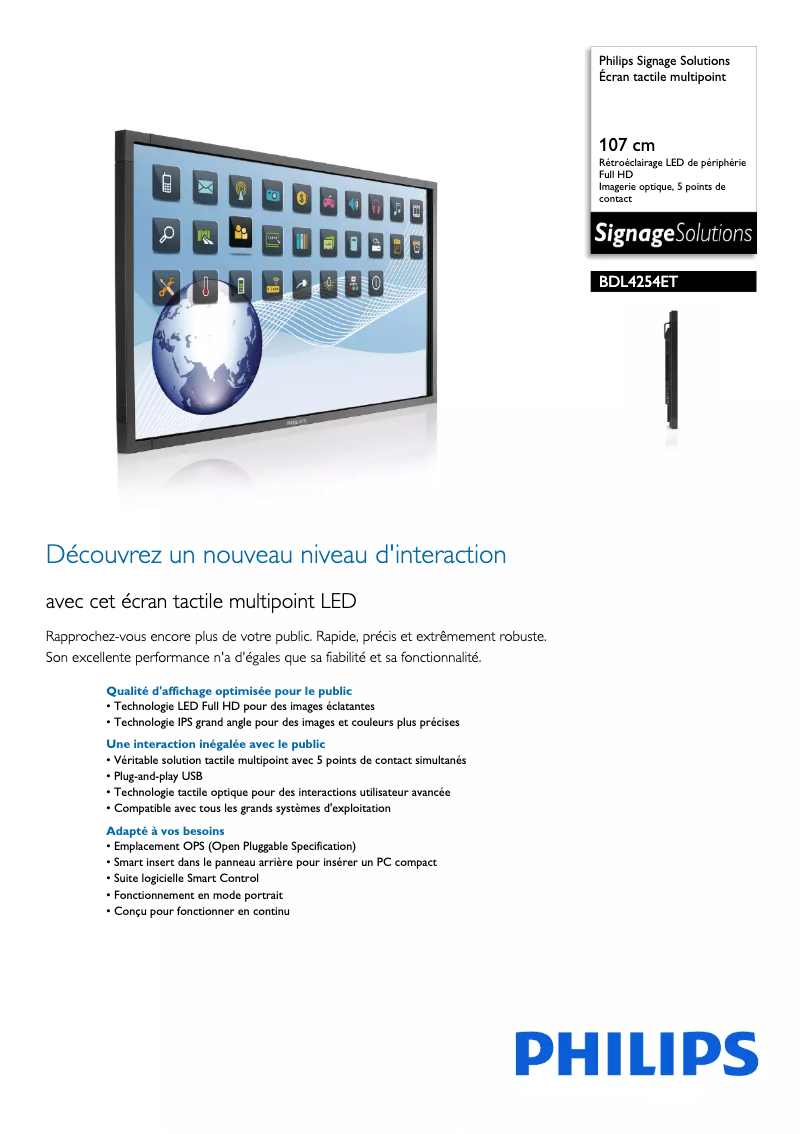 Page n°1 - Fiche technique Philips Signage Solutions BDL4254ET