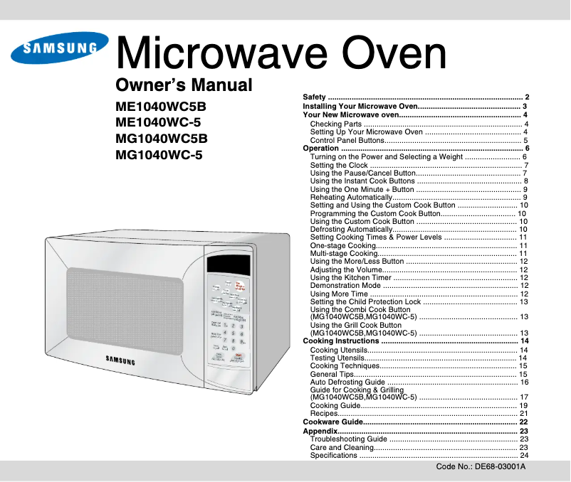 Página 1 del manual Manual de usuario Samsung ME1040WC5B