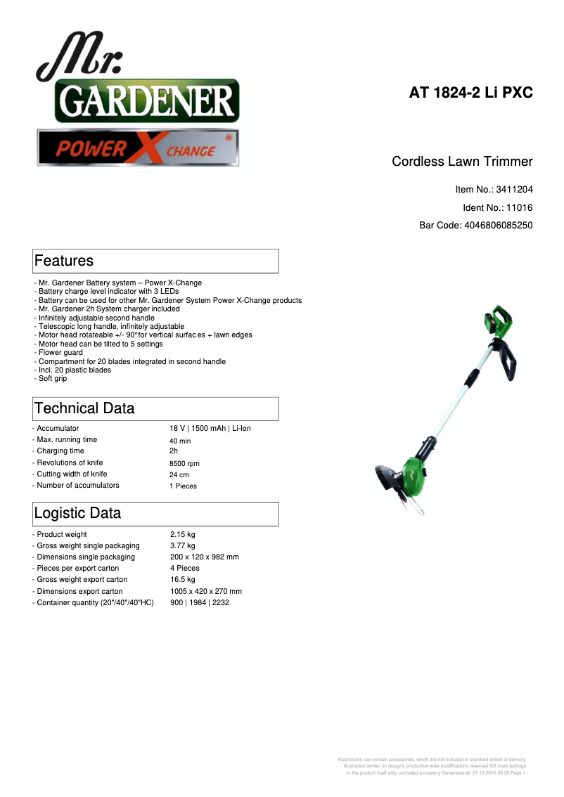 Page 1 de la notice Manuel utilisateur Mr. Gardener AT 1824-2 Li PXC