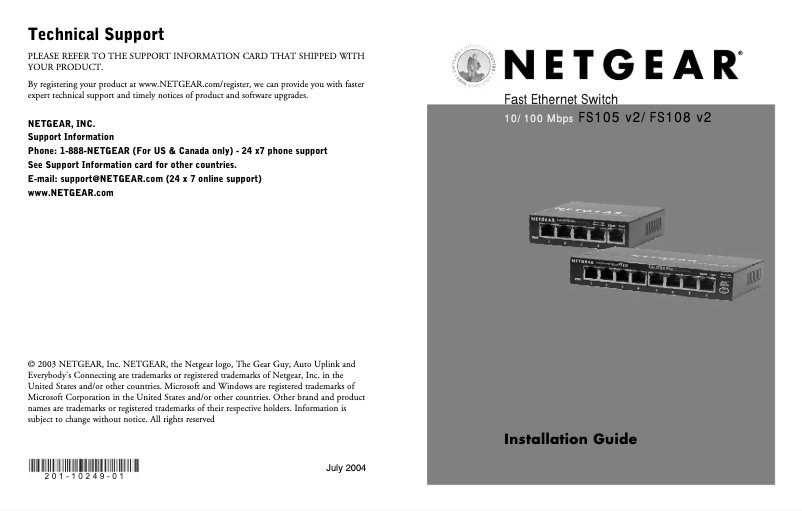 Page n°1 - Guide d'installation Netgear FS105