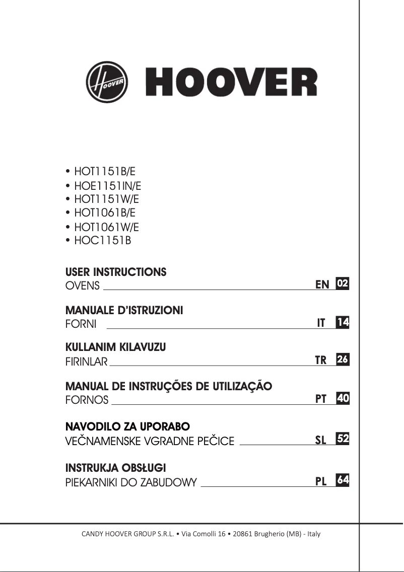 Page 1 de la notice Manuel utilisateur Hoover HOT1061B/E