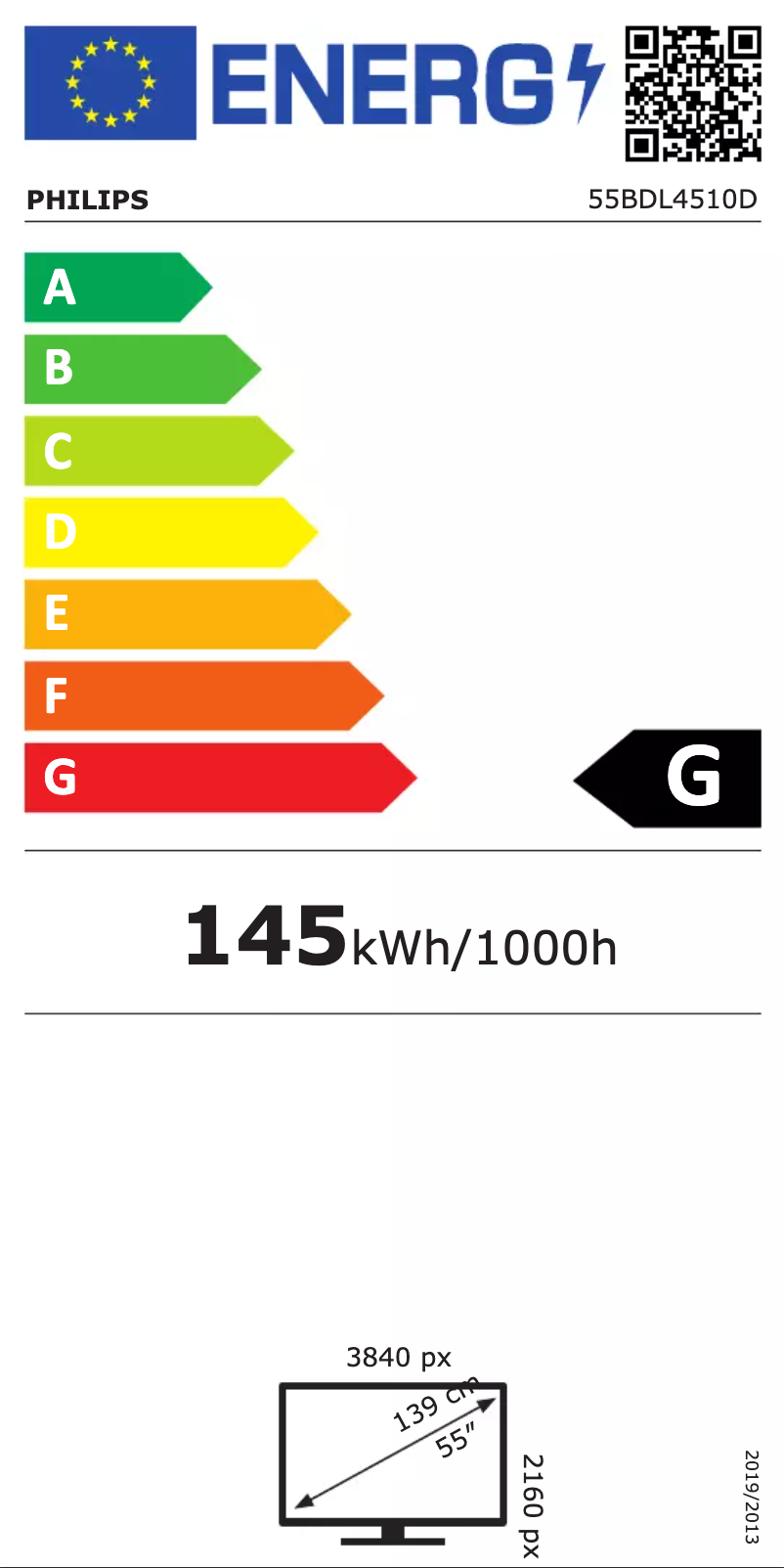 Page n°1 - Label énergétique Philips 55BDL4510D