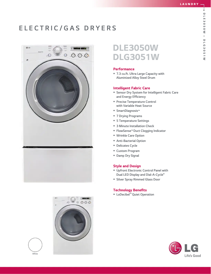 Page 1 de la notice Fiche technique LG DLG3051W