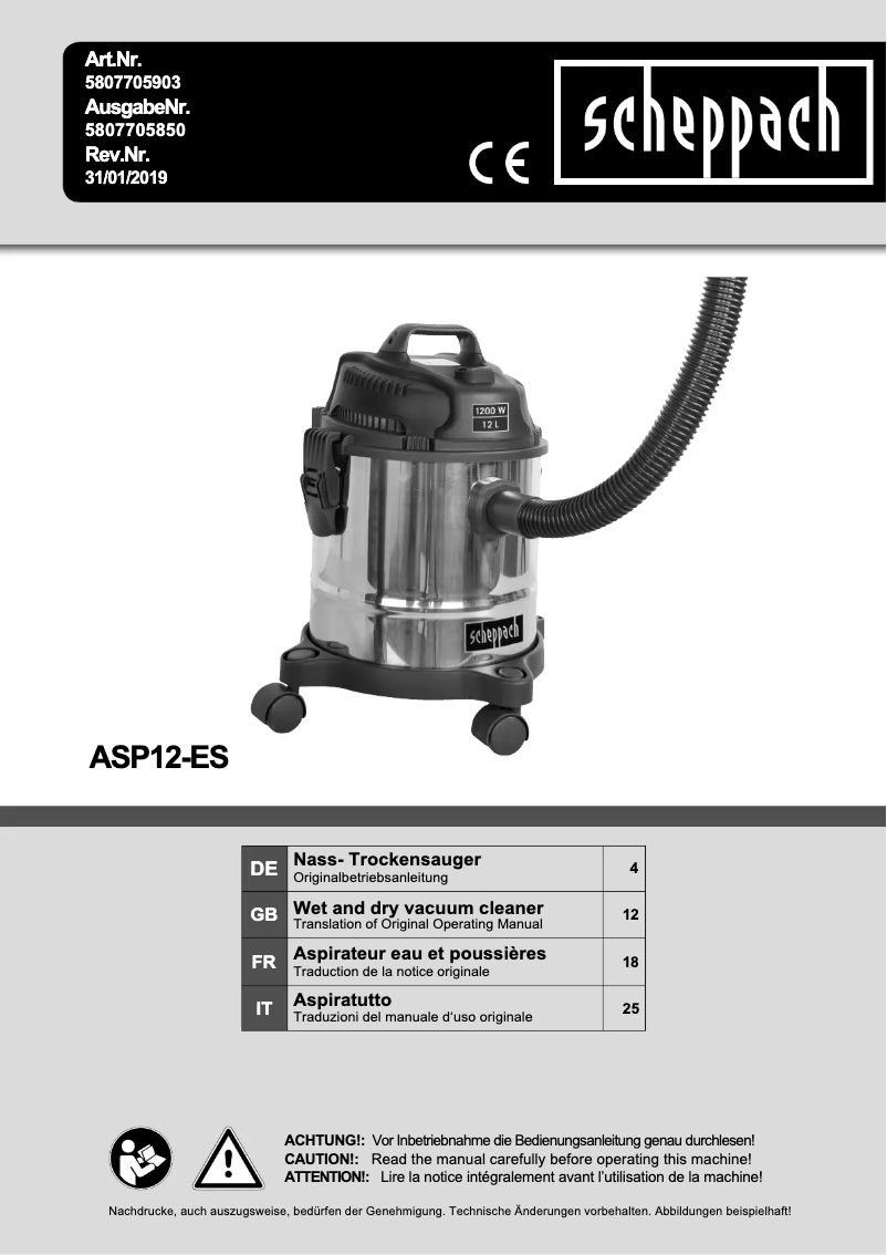 Page n°1 - Manuel utilisateur Scheppach ASP12ES