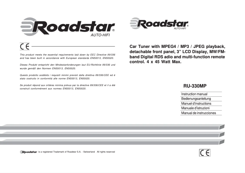 Page 1 de la notice Manuel utilisateur Roadstar RU-330MP