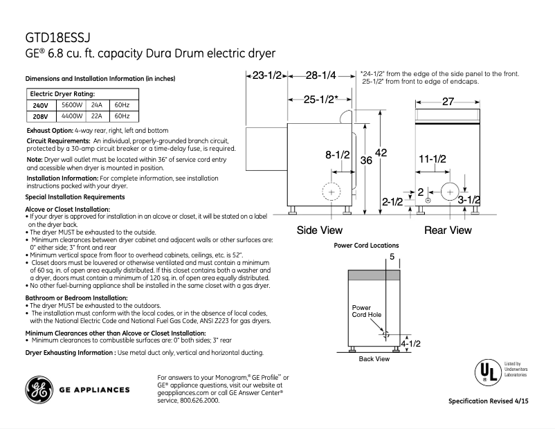 Image de la première page du manuel de l'appareil GTD18ESSJWW