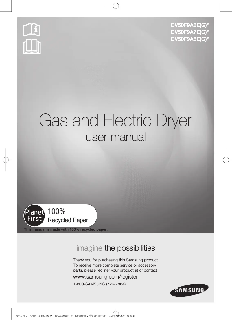 Page n°1 - Manuel utilisateur Samsung DV50F9A6EVW