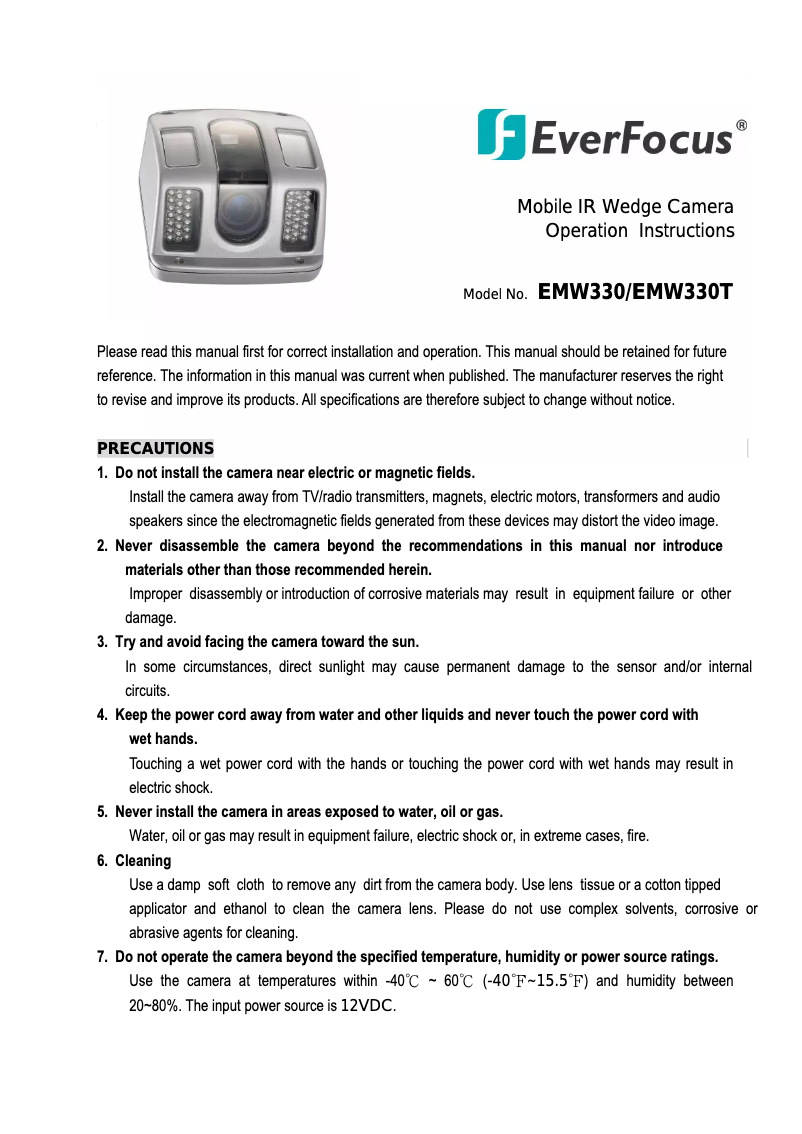 Page n°1 - Manuel utilisateur EverFocus EMW330