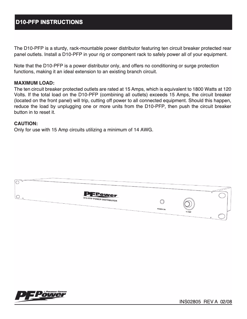 Page 1 de la notice Manuel utilisateur Furman D10-PFP