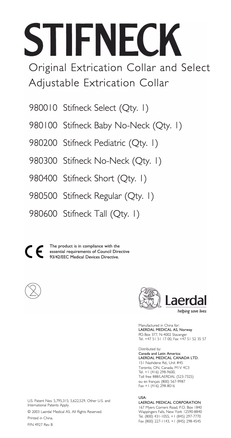 Page n°1 - Manuel utilisateur Laerdal Stifneck Collier cervical