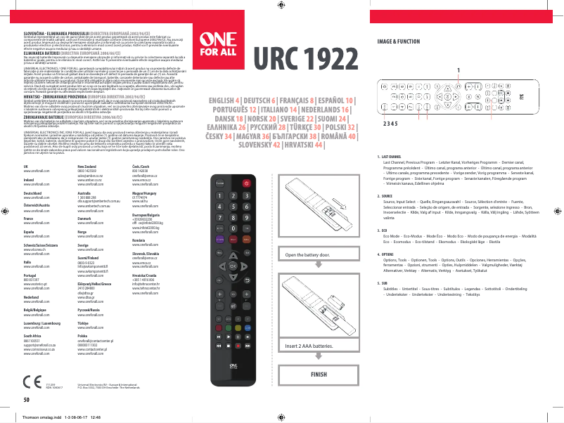 Page 1 de la notice Manuel utilisateur One for all URC 1922