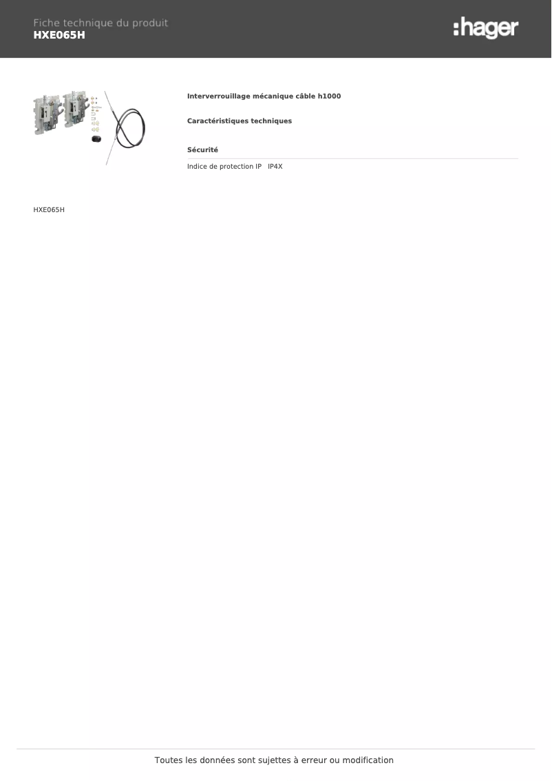 Page n°1 - Fiche technique Hager HXE065H