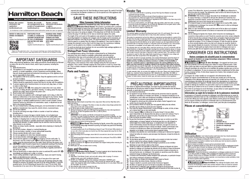 Page 1 de la notice Manuel utilisateur Hamilton Beach 50182F