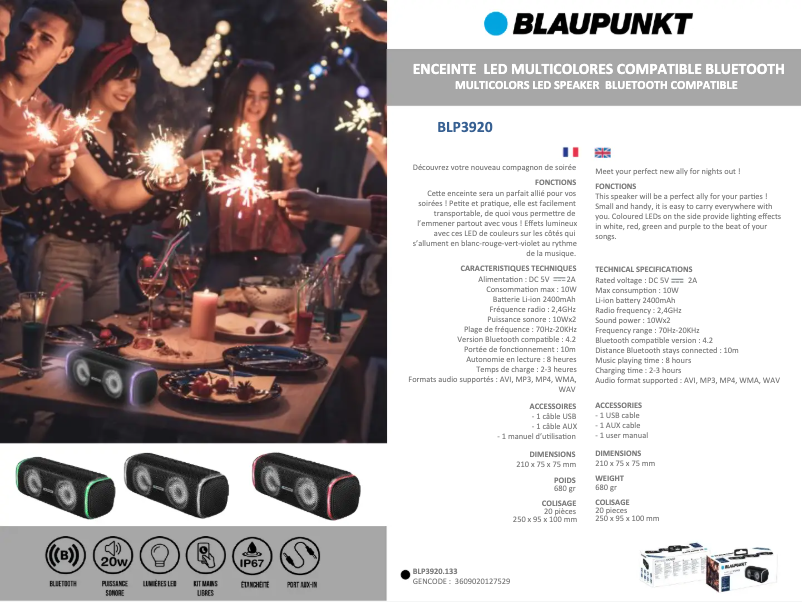 Page n°1 - Fiche technique Blaupunkt BLP3920