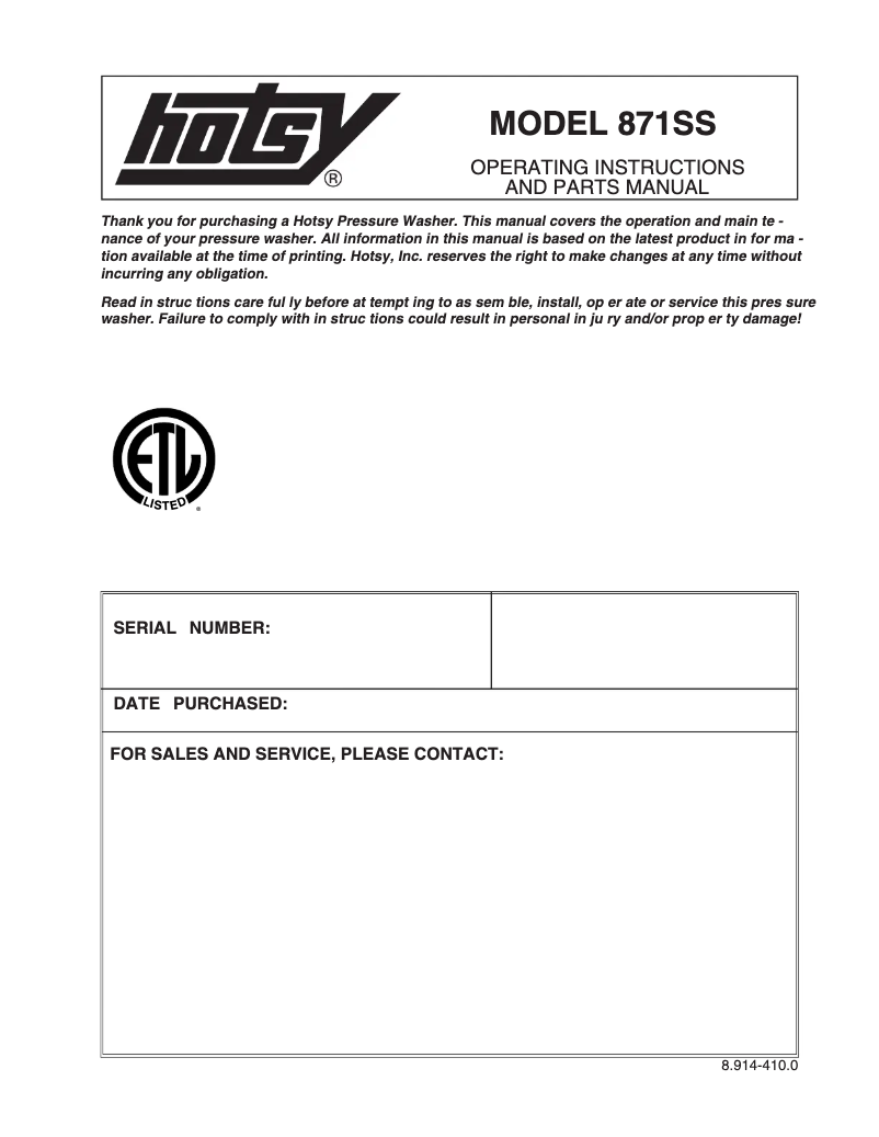 Image de la première page du manuel de l'appareil 871SS