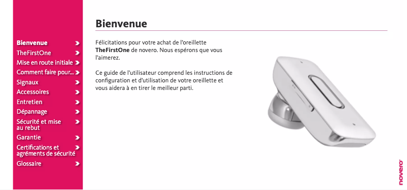 Page n°1 - Manuel utilisateur Novero The First One