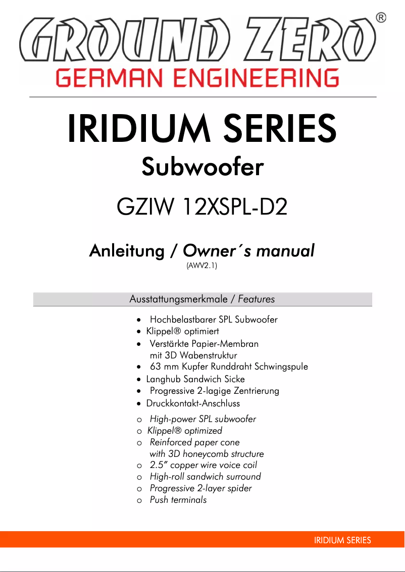 Imagen de la primera página del manual del dispositivo GZIW 12XSPL-D2